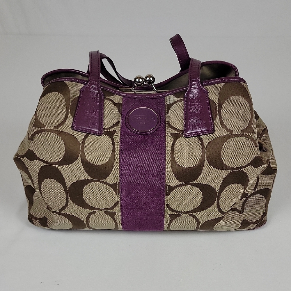Coach Brown Logo Satchel with Purple Leather Center E1093-F13533, 2010
